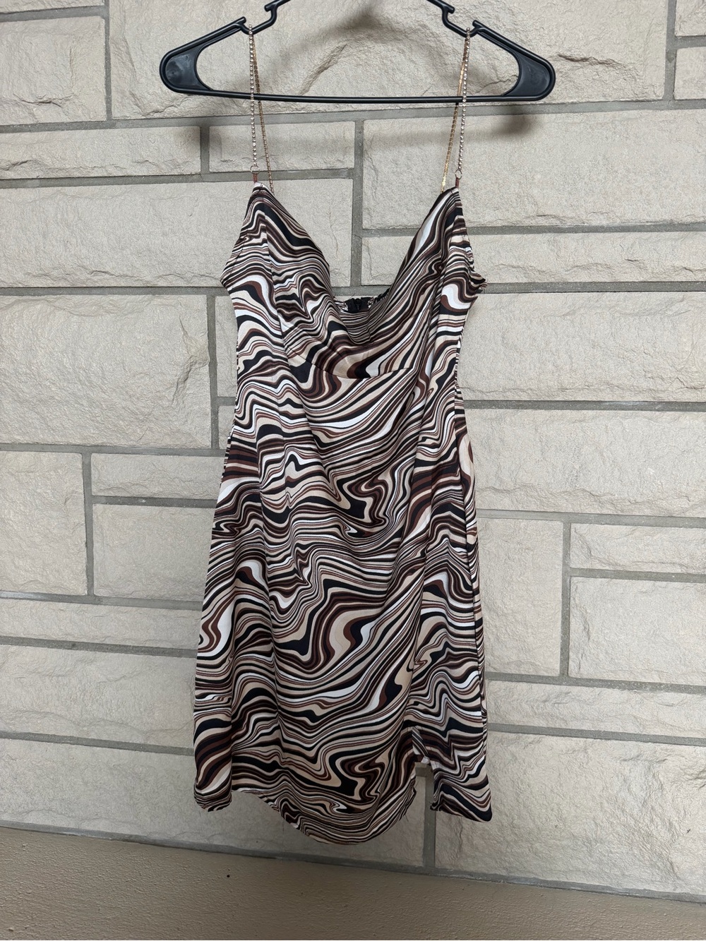 Streetwear Society Swirl Slip Dress in Brown, Cream, Black